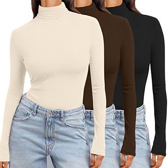 Ekouaer Womens Turtleneck Long Sleeve Shirts Slim Fit Thermal Underwear Tops Pullover Tees