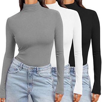 Ekouaer Womens Turtleneck Long Sleeve Shirts Slim Fit Thermal Underwear Tops Pullover Tees