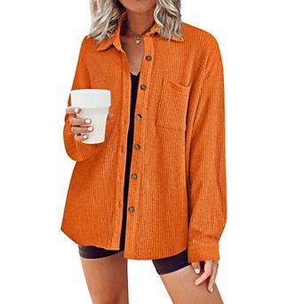 Zeagoo Waffle Button Down Shirt Women Long Sleeve V Neck Shacket Dressy Casual Fall Top with Pocket