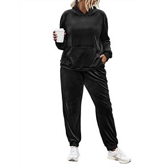 Zeagoo Plus Size Womens Warmup Velvet Velvet Sweat Pants and Hoodie Velour Tracksuit with Pockets