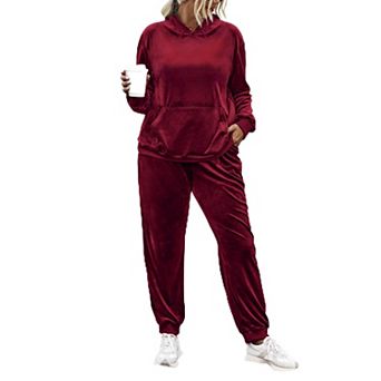Zeagoo Plus Size Womens Warmup Velvet Velvet Sweat Pants and Hoodie Velour Tracksuit with Pockets