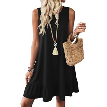Zeagoo Women Casual Loose Sleeveless T-Shirt Sundress Ruffle Hem Tank Dress with Pockets Paisley