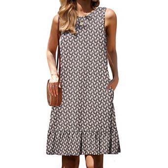 Zeagoo Women Casual Loose Sleeveless T-Shirt Sundress Ruffle Hem Tank Dress with Pockets Paisley