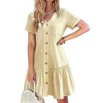Zeagoo Women Ruffle Hem Tshirt Dress Button Down Short Cotton Summer A Line Flowy Sundress