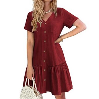 Zeagoo Women Ruffle Hem Tshirt Dress Button Down Short Cotton Summer A Line Flowy Sundress