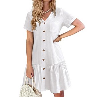 Zeagoo Women Ruffle Hem Tshirt Dress Button Down Short Cotton Summer A Line Flowy Sundress