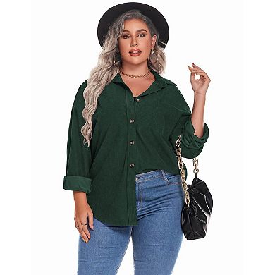 Zeagoo Women's Plus Size Corduroy Button Up Long Sleeve Oversized Shacket Jacket