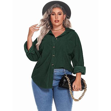 Zeagoo Women's Plus Size Corduroy Button Up Long Sleeve Oversized Shacket Jacket