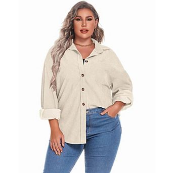 Zeagoo Women's Plus Size Corduroy Button Up Long Sleeve Oversized Shacket Jacket
