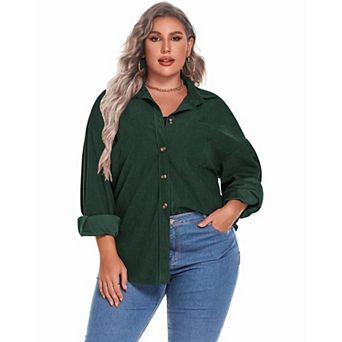 Zeagoo Women's Plus Size Corduroy Button Up Long Sleeve Oversized Shacket Jacket