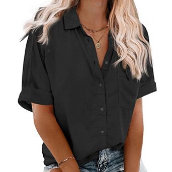 Zeagoo Womens Plus Size Tops Short Sleeve Button-Down Shirts Casual V Neck Blouses