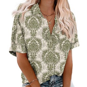 Zeagoo Womens Plus Size Tops Short Sleeve Button-Down Shirts Casual V Neck Blouses