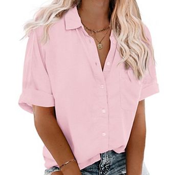 Zeagoo Womens Plus Size Tops Short Sleeve Button-Down Shirts Casual V Neck Blouses