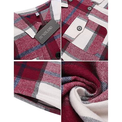 Zeagoo Women's Plus Size Flannel Plaid Shacket Lapel Button Down Jacket
