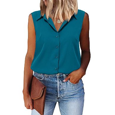 Zeagoo Women' Sleeveless Collar Blouse Plus Size Button Down Shirts Sleeveless Tops