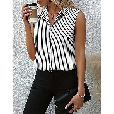 Zeagoo Women' Sleeveless Collar Blouse Plus Size Button Down Shirts Sleeveless Tops