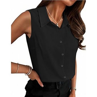 Zeagoo Women' Sleeveless Collar Blouse Plus Size Button Down Shirts Sleeveless Tops