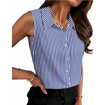 Zeagoo Women' Sleeveless Collar Blouse Plus Size Button Down Shirts Sleeveless Tops