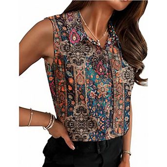 Zeagoo Women' Sleeveless Collar Blouse Plus Size Button Down Shirts Sleeveless Tops