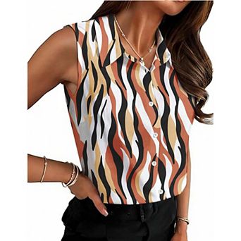 Zeagoo Women' Sleeveless Collar Blouse Plus Size Button Down Shirts Sleeveless Tops