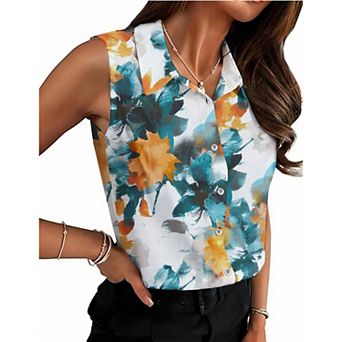Zeagoo Women' Sleeveless Collar Blouse Plus Size Button Down Shirts Sleeveless Tops