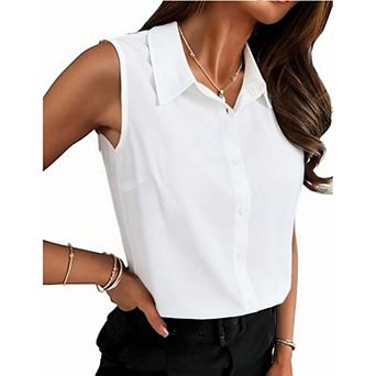 Zeagoo Women' Sleeveless Collar Blouse Plus Size Button Down Shirts Sleeveless Tops
