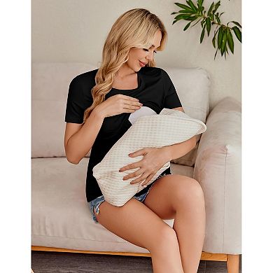 Ekouaer Nursing Shirts for Breastfeeding Short Sleeve Nursing Tops Postpartum Clothes Three Pack