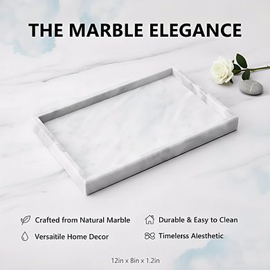 KSIZUIS Natural Marble Tray Rectangle Organizer for Bathroom Kitchen Desktop Decor