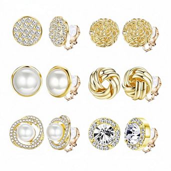 KSIZUIS 6 Pairs Clip On Earrings Cubic Zirconia Knot Twist Non Pierced Women Set