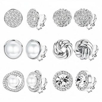 KSIZUIS 6 Pairs Clip On Earrings Cubic Zirconia Knot Twist Non Pierced Women Set