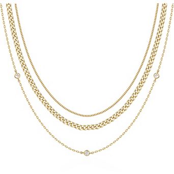 KSIZUIS 14K Gold Plated Dainty Layering Necklace Set - Snake, Curb & Paperclip Chains