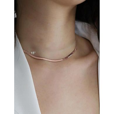 KSIZUIS 14K Gold Plated Herringbone Choker - Stainless Steel Flat Snake Chain, 3-5mm Width