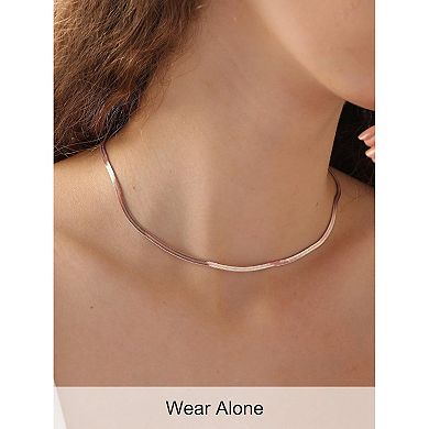 KSIZUIS 14K Gold Plated Herringbone Choker - Stainless Steel Flat Snake Chain, 3-5mm Width