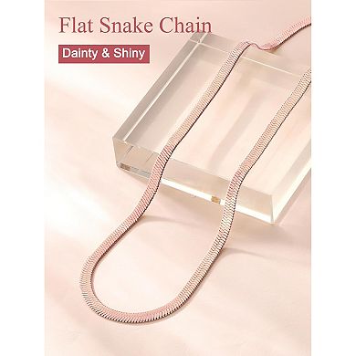 KSIZUIS 14K Gold Plated Herringbone Choker - Stainless Steel Flat Snake Chain, 3-5mm Width