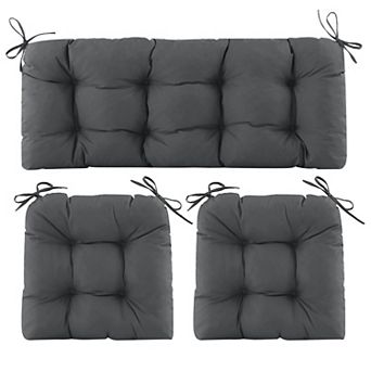 Wicker Chair Cushions 3 pc Waterproof Patio Furniture Tufted Outdoor Loveseat U Shaped 44x19x5