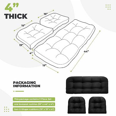 Wicker Chair Cushions Waterproof Outdoor 3 Pieces