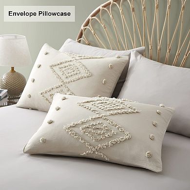 Tufted Duvet Cover King Size 3 Pieces Soft Lightweight Boho Embroidery Bedding Set All Seasons