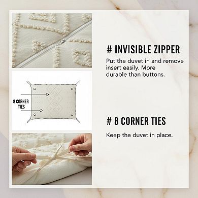 Tufted Duvet Cover King Size 3 Pieces Soft Lightweight Boho Embroidery Bedding Set All Seasons