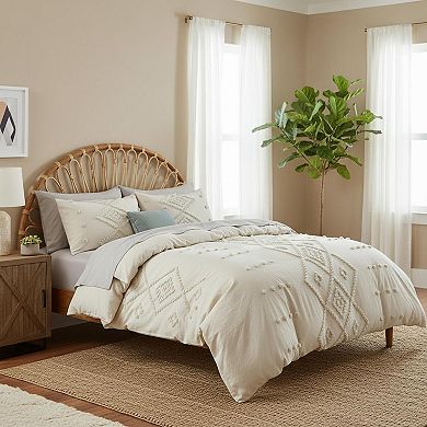 Tufted Duvet Cover King Size 3 Pieces Soft Lightweight Boho Embroidery Bedding Set All Seasons