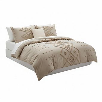 Tufted Duvet Cover King Size 3 pc Soft Lightweight Boho Embroidery Bedding Set All Seasons