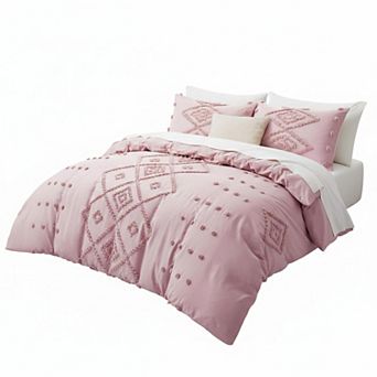 Tufted Duvet Cover King Size 3 pc Soft Lightweight Boho Embroidery Bedding Set All Seasons