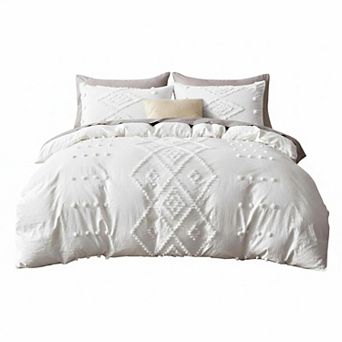 Tufted Duvet Cover King Size 3 pc Soft Lightweight Boho Embroidery Bedding Set All Seasons