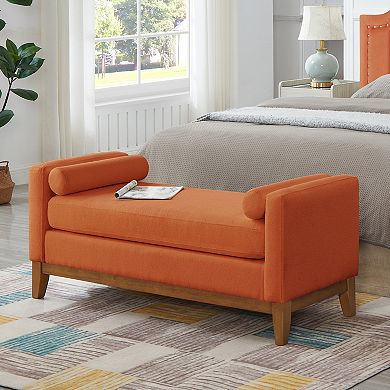 Large Upholstered Boucle Fabric Ottoman with Pillows Comfort Padded Window Bench