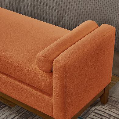 Large Upholstered Boucle Fabric Ottoman with Pillows Comfort Padded Window Bench
