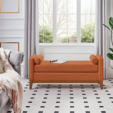 Large Upholstered Boucle Fabric Ottoman with Pillows Comfort Padded Window Bench