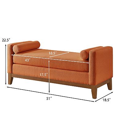 Large Upholstered Boucle Fabric Ottoman with Pillows Comfort Padded Window Bench