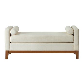 Large Upholstered Boucle Fabric Ottoman with Pillows Comfort Padded Window Bench