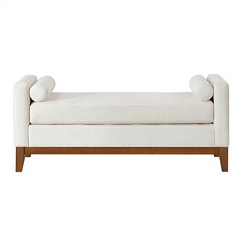 Large Upholstered Boucle Fabric Ottoman with Pillows Comfort Padded Window Bench