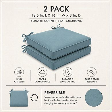 Outdoor Indoor Square Corner Seat Cushions 2 Pack Weather/Fade Resistant Polyester Fill Attached