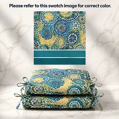 Outdoor Indoor Square Corner Seat Cushions 2 Pack Weather/Fade Resistant Polyester Fill Attached
